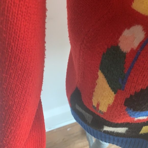 Vintage funky retro 90s red graphic sweater cardigan - Picture 6 of 7